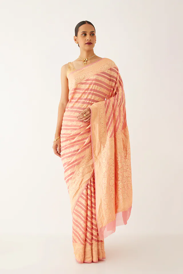 Orange Banarasi Khaddi Georgette Saree